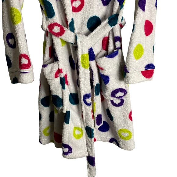 Request Women's White Polka Dot Fleece Hooded Robes - Picture 3 of 8